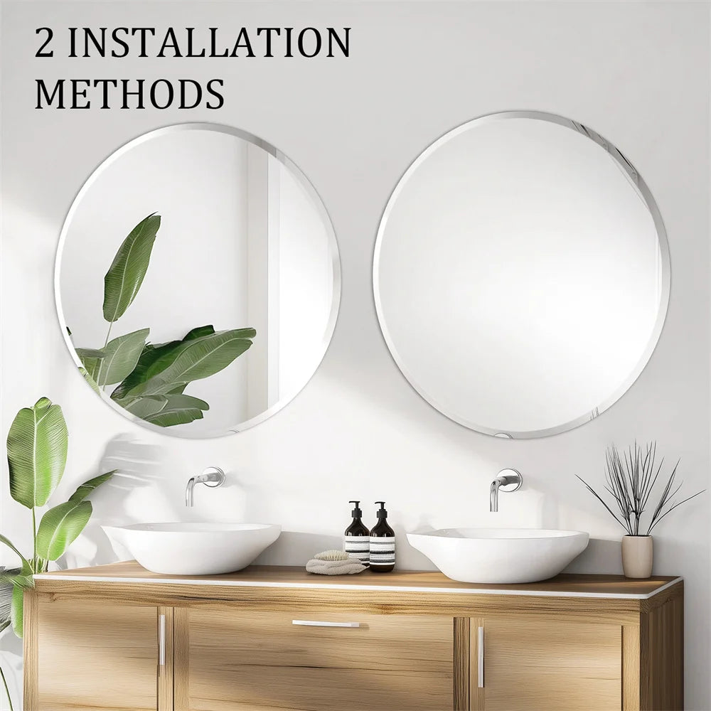 Wisfor 80cm Large Frameless Round Wall Mirror with Beveled Edge Bathroom Vanity Mirror