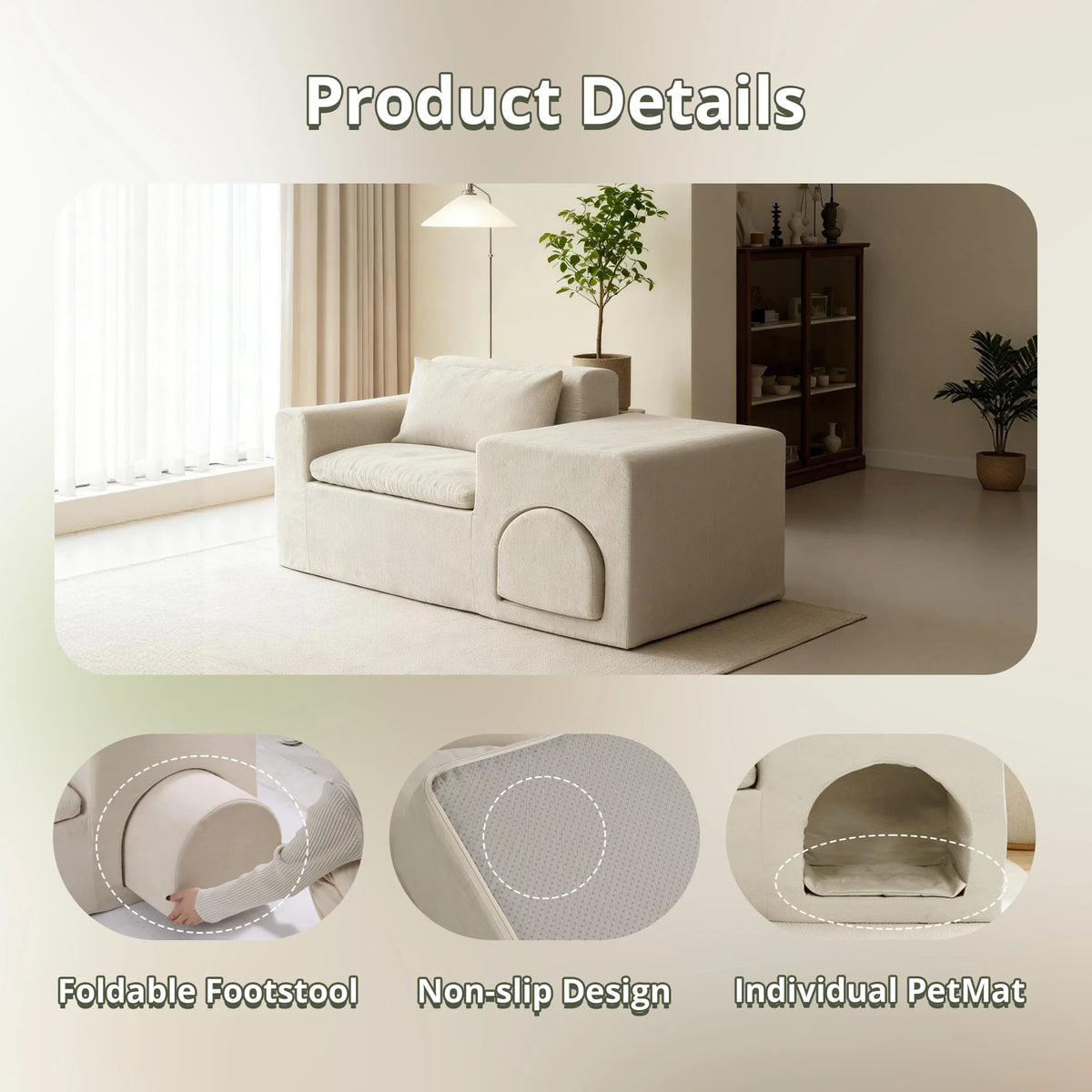 55 Inch Boneless Floor Sofa Chair Beige 4-in-1 Pet-Friendly Human Lounge Seat No Assembly Required Couch for Living Room Bedroom Apartment