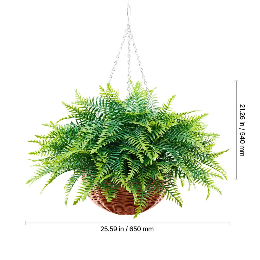 Artificial Ferns, 2 Pcs Fake Hanging Boston Fern Bush Plant with 23 Inch Hanging Length, Plastic Faux Greenery for Indoor and Outdoor Decor, For Wall, Wedding Party, Home, Porch Garden, Office