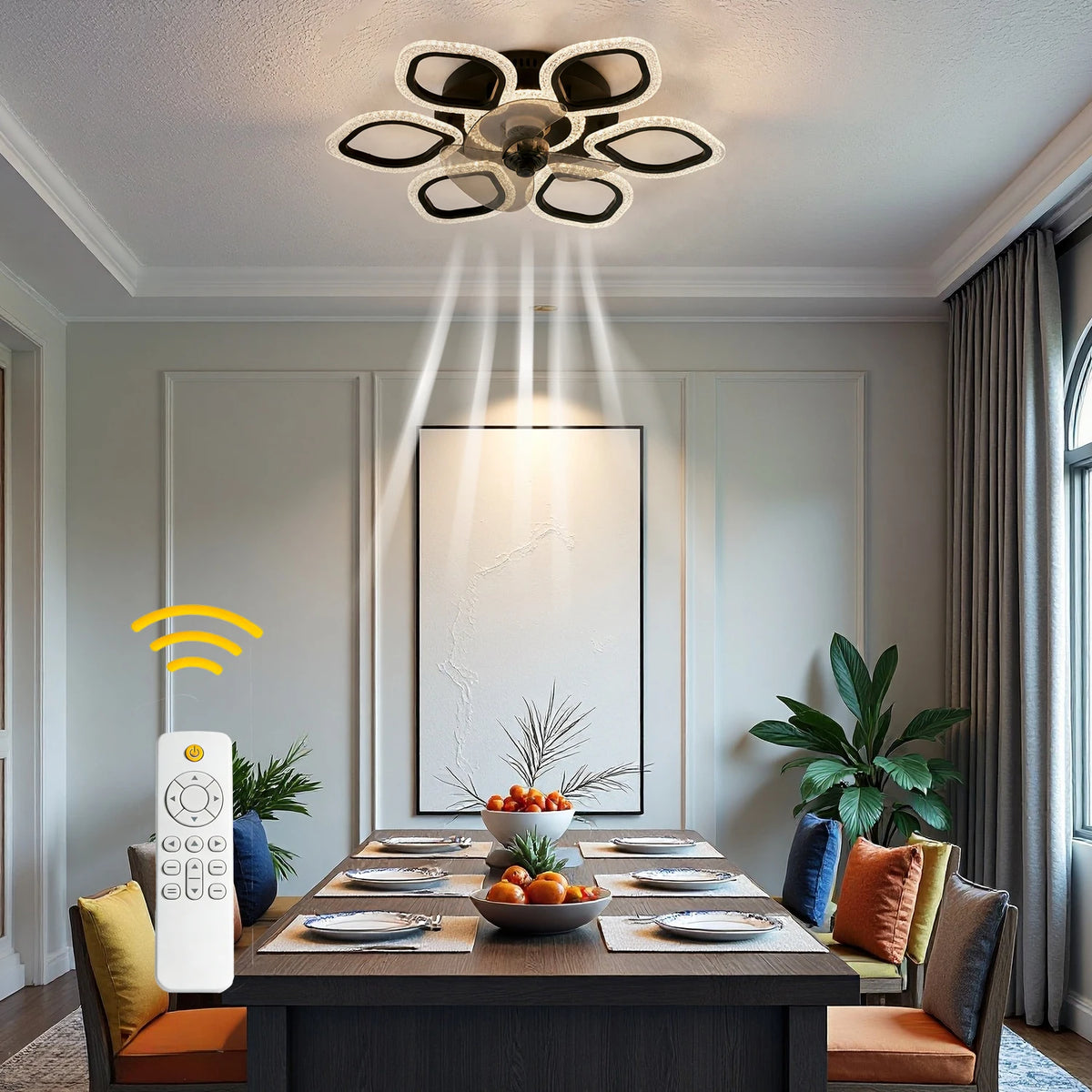 Six Petal Ceiling Fan With Dimmable Light And Reversible Motor
