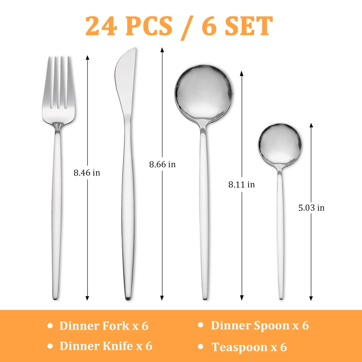 KOOMADE 24Pcs Stainless Steel Cutlery Set, Service for 6, Mirror Polished Salad Forks Knives Spoons, Dishwasher Safe for Home Holiday Gift
