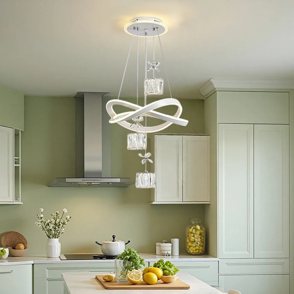 LED Pendant Light with a Crystal Lampshade, Featuring Three Adjustable Light Colors, Adjustable Height, and a Backlit Base; Suitable for Bedrooms, Living Rooms, and Above Dining Tables