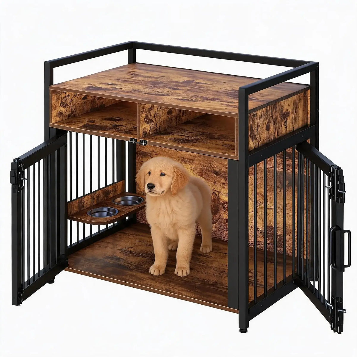 Garvee Dog Crate Furniture With Storage Shelves And Double Doors