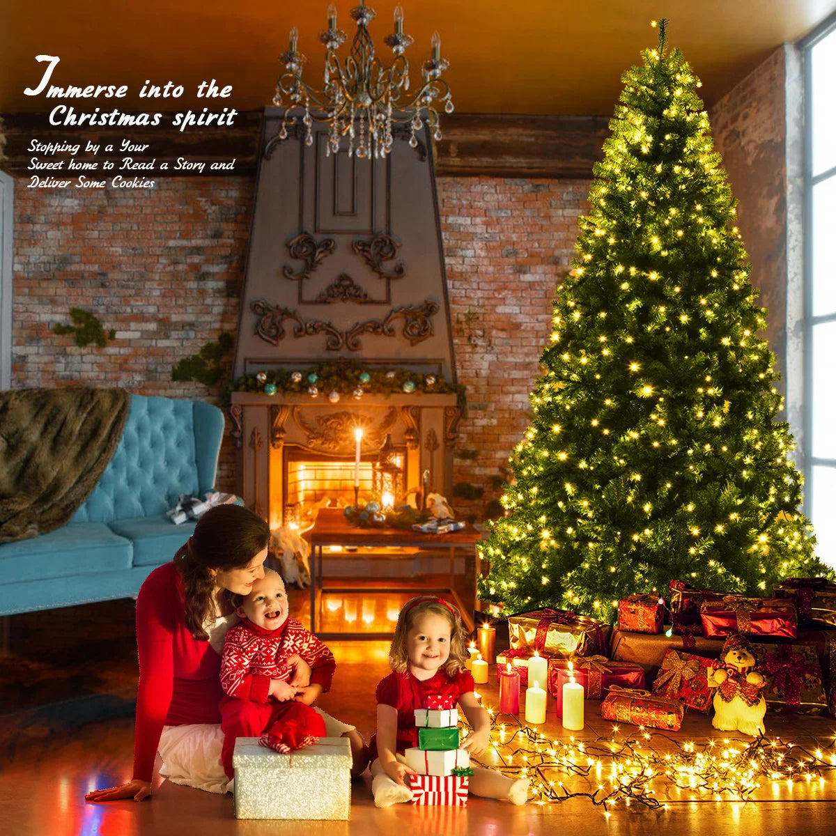 9Ft Pre-Lit Artificial Christmas Tree Premium Hinged w/ 1000 LED Lights & Stand