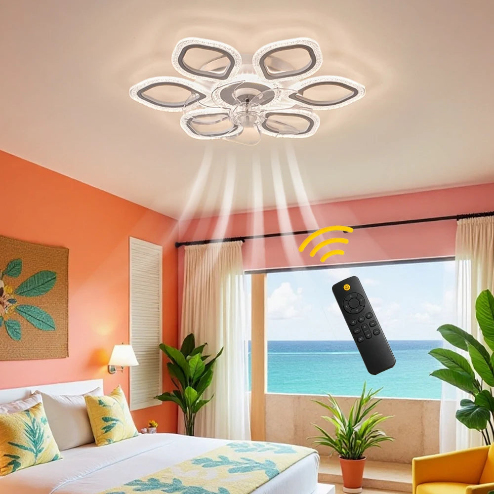 Six Petal Ceiling Fan With Dimmable Light And Reversible Motor