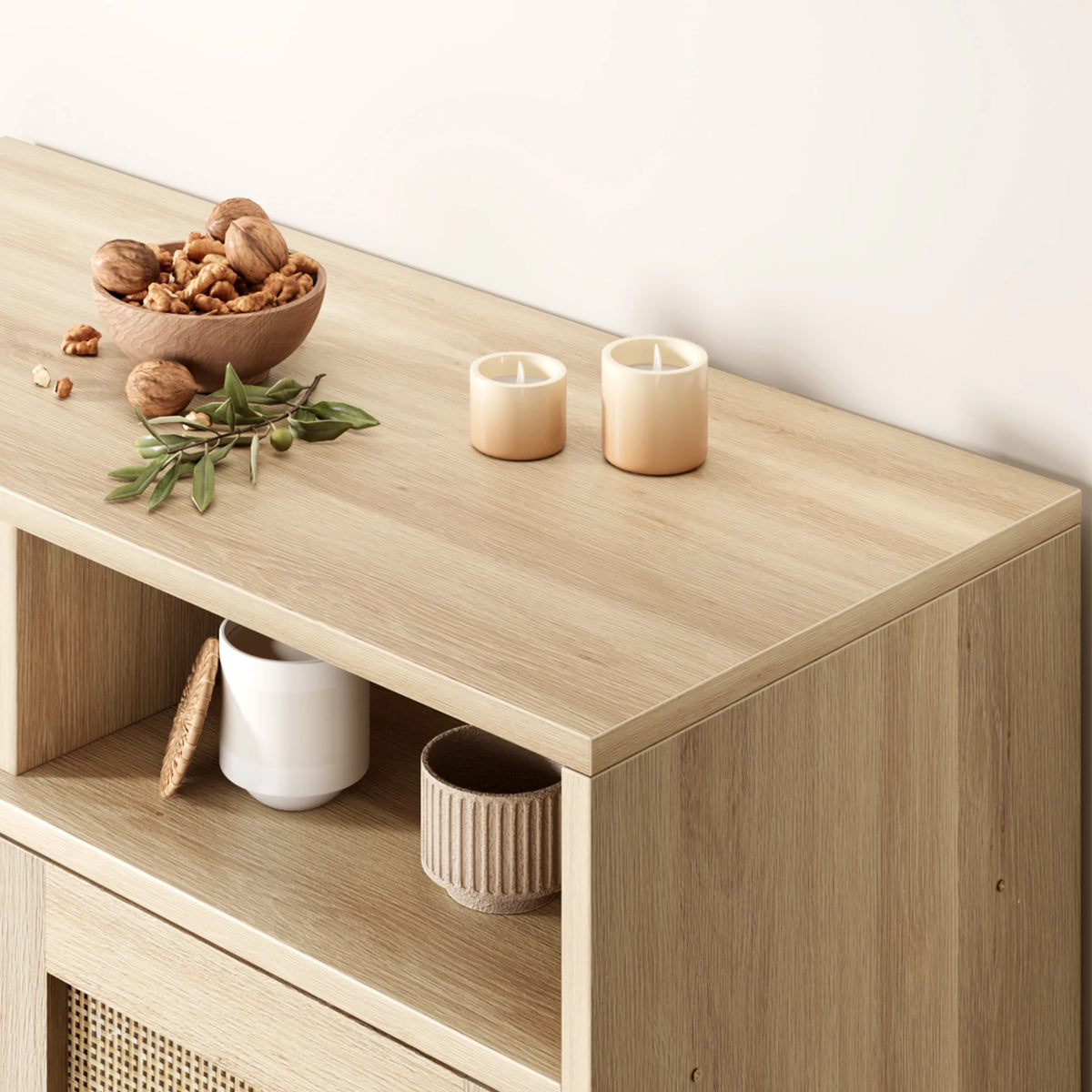 HiMISS Rattan Sideboard Cabinet With Shelves For Living Room Storage