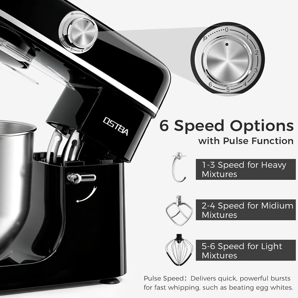 Stand Mixer, 6 Speed Tilt-Head Electric Kitchen Mixer with 6.3QT Bowl