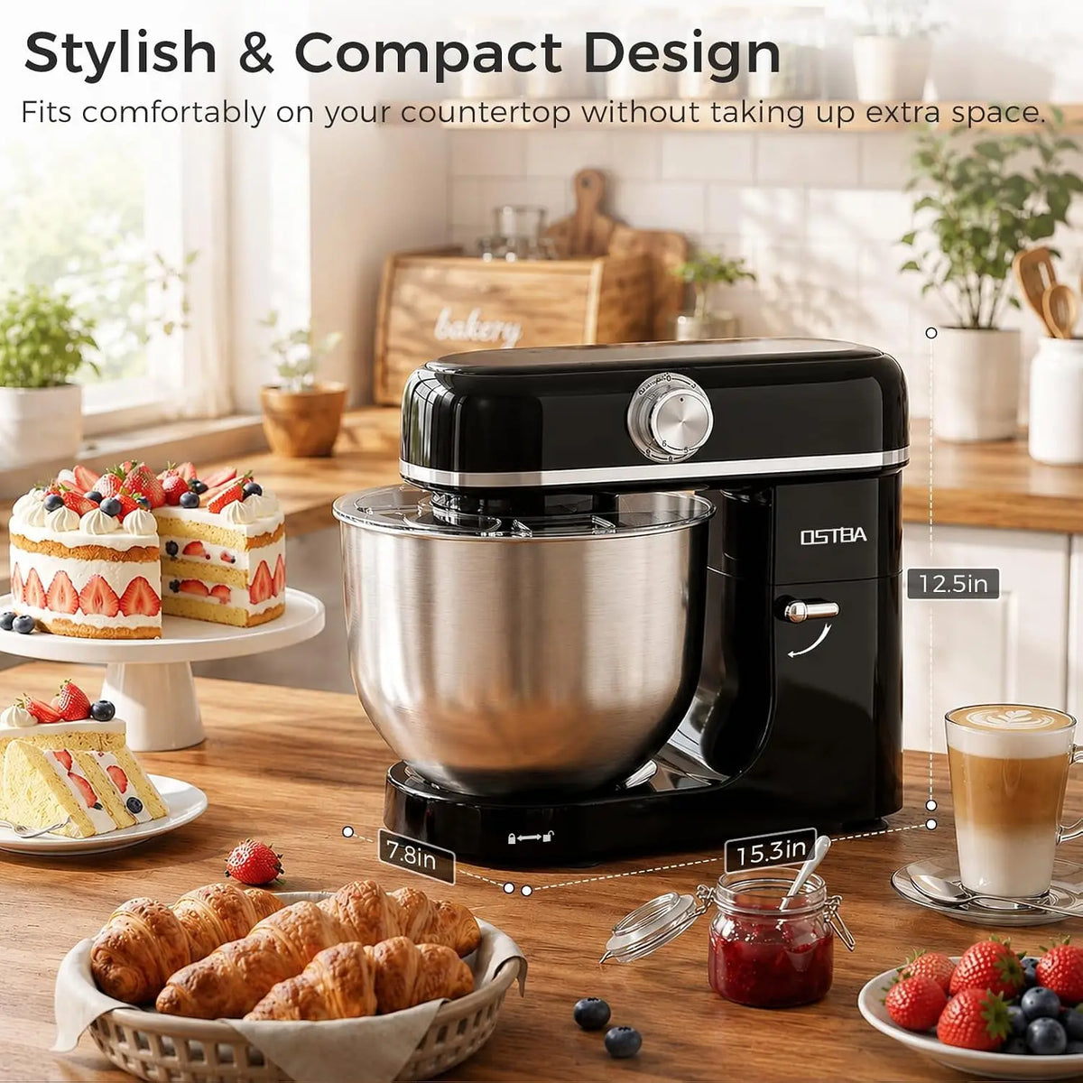 Stand Mixer, 6 Speed Tilt-Head Electric Kitchen Mixer with 6.3QT Bowl