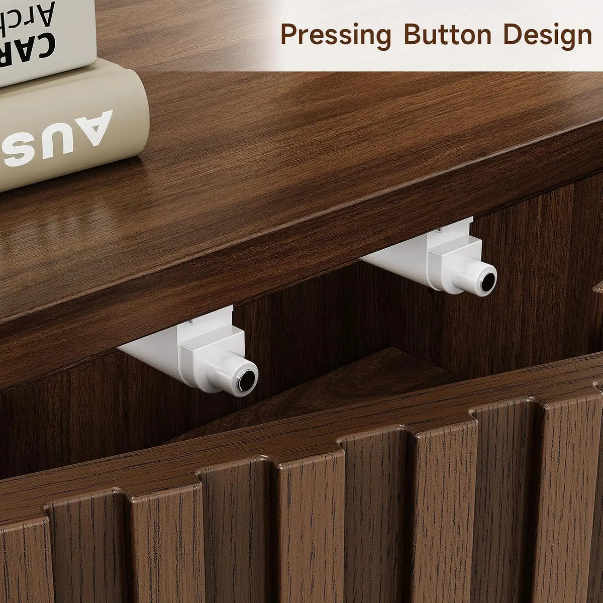 ONBRILL 161cm Fluted Sideboard Cabinet Storage Adjustable Shelves, Mid-Century Modern Buffet Cabinet for Dining Room, Living Room, Walnut