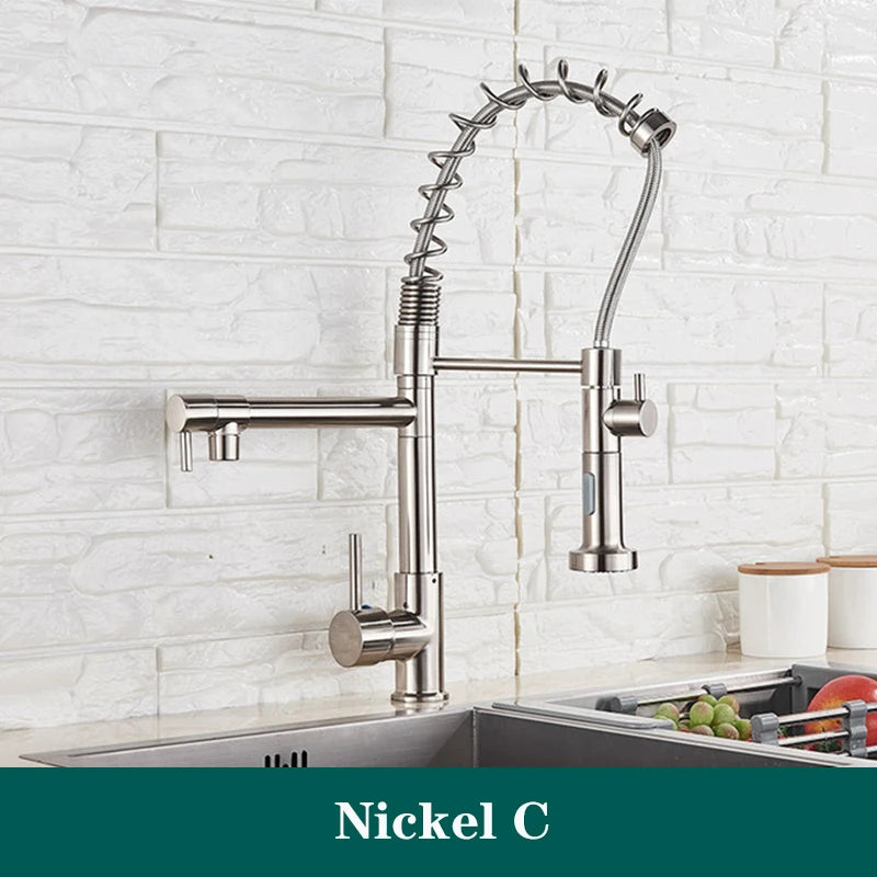 Black Spring Kitchen Faucet Pull Out Side Sprayer Dual Spout 360 Rotation Mixer Tap Sink Faucet Single Handle Kitchen Faucets