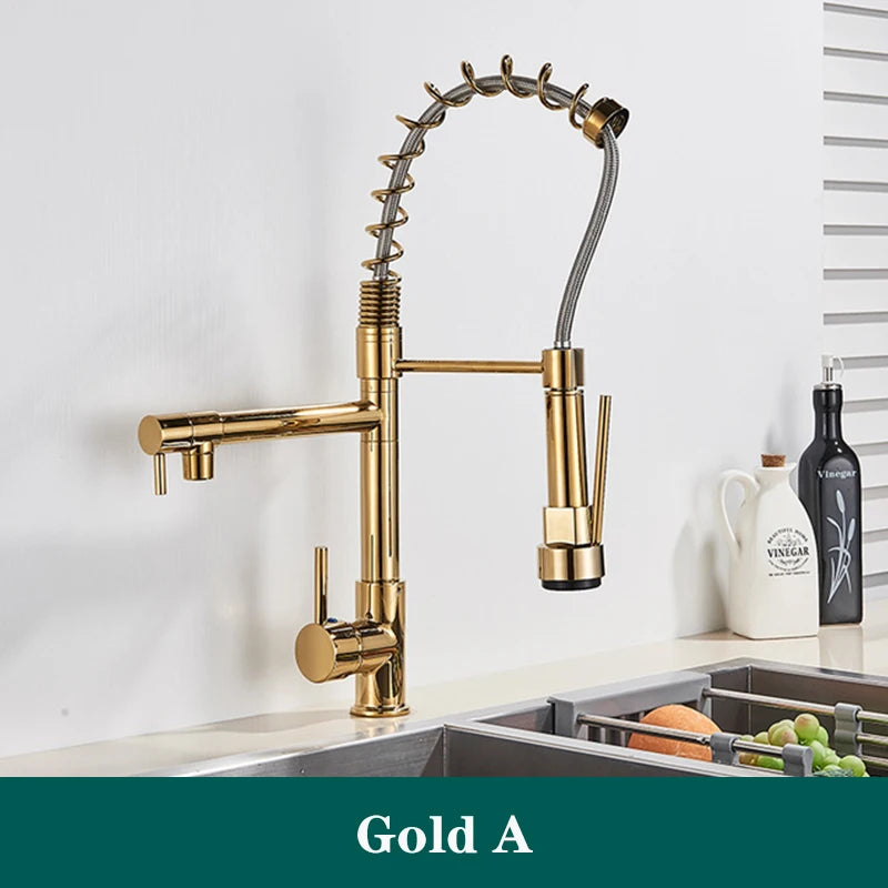 Black Spring Kitchen Faucet Pull Out Side Sprayer Dual Spout 360 Rotation Mixer Tap Sink Faucet Single Handle Kitchen Faucets
