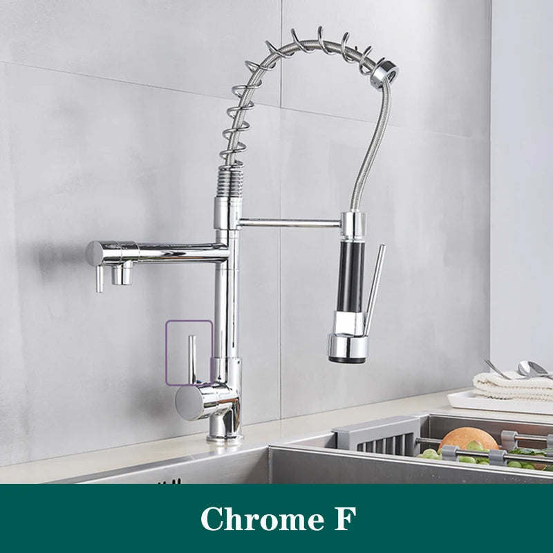 Black Spring Kitchen Faucet Pull Out Side Sprayer Dual Spout 360 Rotation Mixer Tap Sink Faucet Single Handle Kitchen Faucets