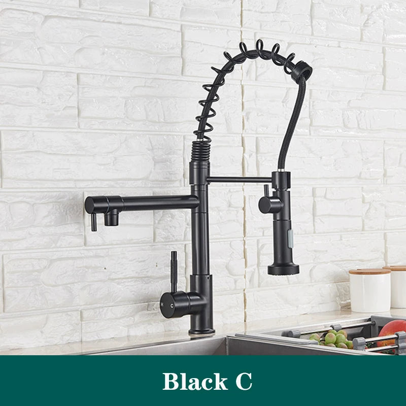 Black Spring Kitchen Faucet Pull Out Side Sprayer Dual Spout 360 Rotation Mixer Tap Sink Faucet Single Handle Kitchen Faucets