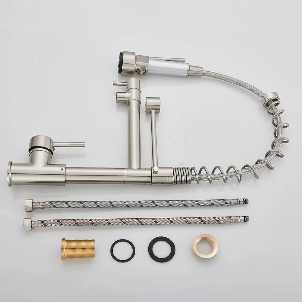 Black Spring Kitchen Faucet Pull Out Side Sprayer Dual Spout 360 Rotation Mixer Tap Sink Faucet Single Handle Kitchen Faucets