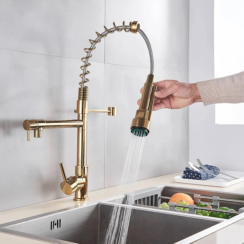 Black Spring Kitchen Faucet Pull Out Side Sprayer Dual Spout 360 Rotation Mixer Tap Sink Faucet Single Handle Kitchen Faucets