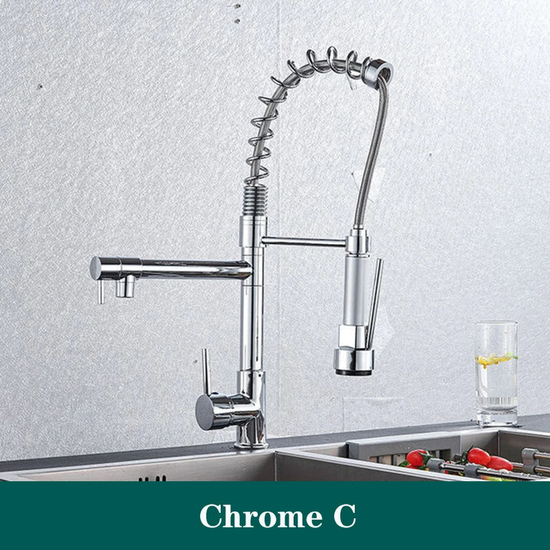 Black Spring Kitchen Faucet Pull Out Side Sprayer Dual Spout 360 Rotation Mixer Tap Sink Faucet Single Handle Kitchen Faucets