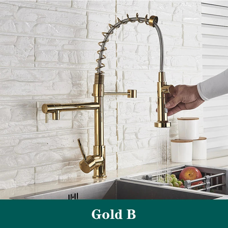 Black Spring Kitchen Faucet Pull Out Side Sprayer Dual Spout 360 Rotation Mixer Tap Sink Faucet Single Handle Kitchen Faucets