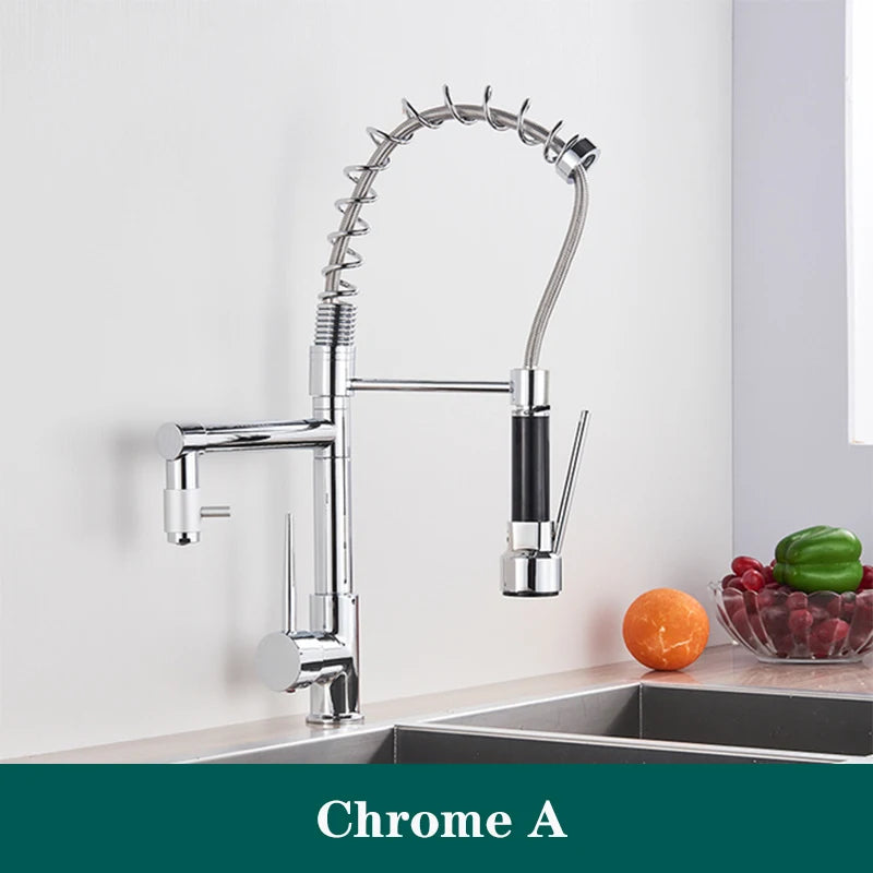 Black Spring Kitchen Faucet Pull Out Side Sprayer Dual Spout 360 Rotation Mixer Tap Sink Faucet Single Handle Kitchen Faucets