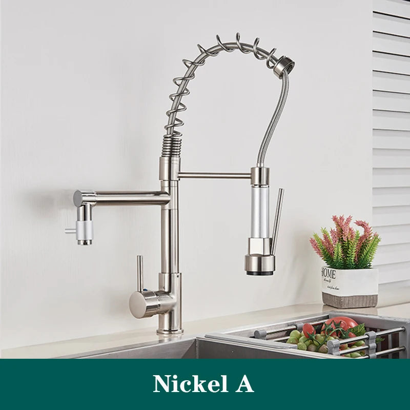Black Spring Kitchen Faucet Pull Out Side Sprayer Dual Spout 360 Rotation Mixer Tap Sink Faucet Single Handle Kitchen Faucets