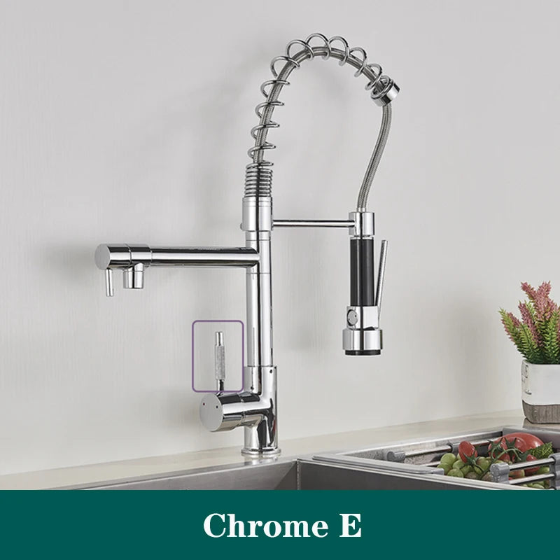 Black Spring Kitchen Faucet Pull Out Side Sprayer Dual Spout 360 Rotation Mixer Tap Sink Faucet Single Handle Kitchen Faucets