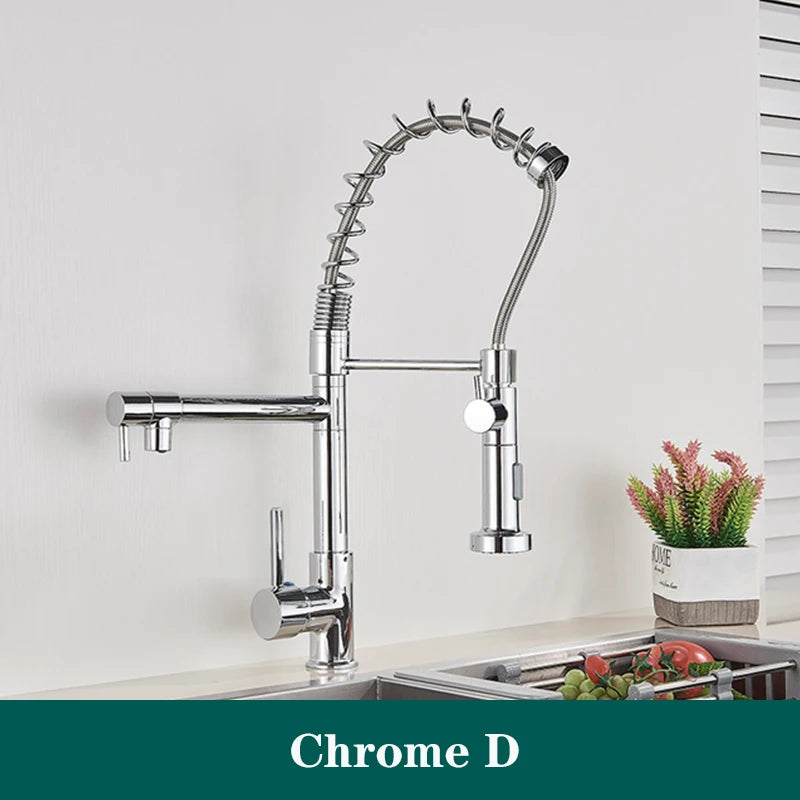 Black Spring Kitchen Faucet Pull Out Side Sprayer Dual Spout 360 Rotation Mixer Tap Sink Faucet Single Handle Kitchen Faucets