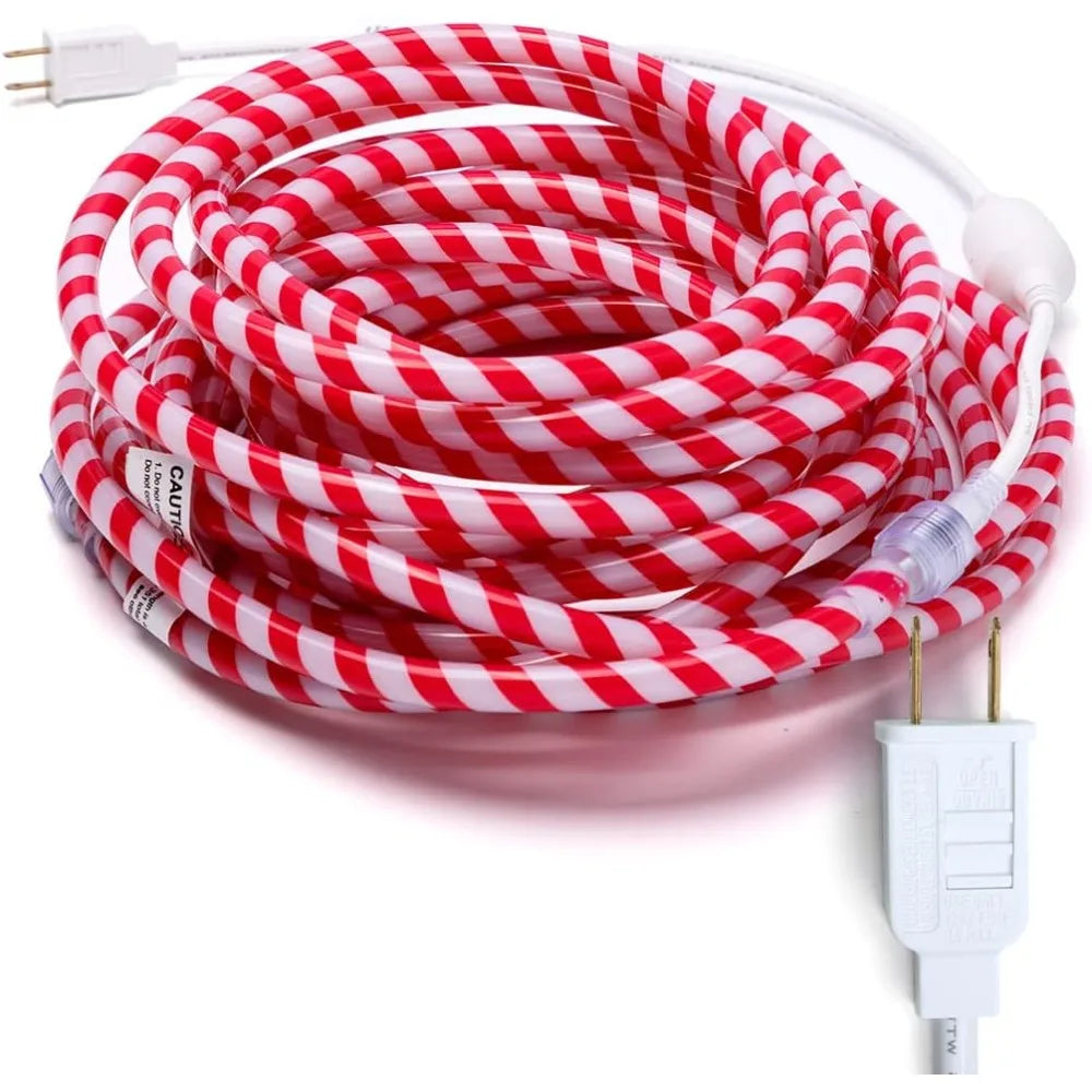 40FT LED Candy Cane Rope Lights Waterproof Outdoor 360 LED Christmas Decor Lights for Garden Yard Party Xmas Christmas Holiday Decorations (Red & Warm White)