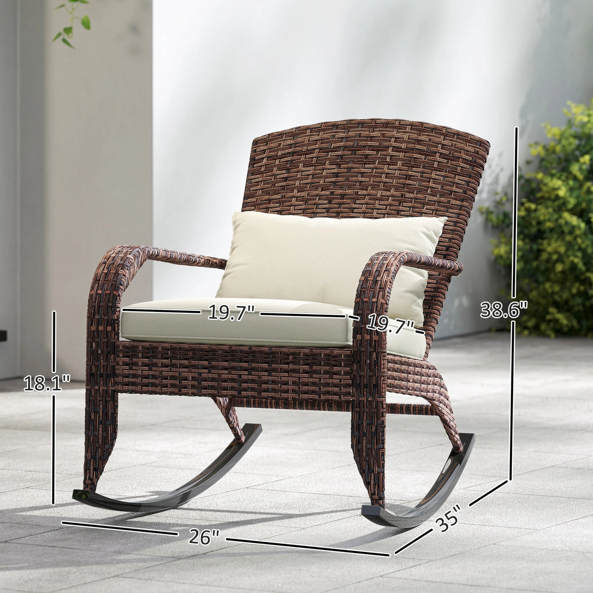 Outsunny Outdoor Wicker Adirondack Rocking Chair with Cushion Cream White