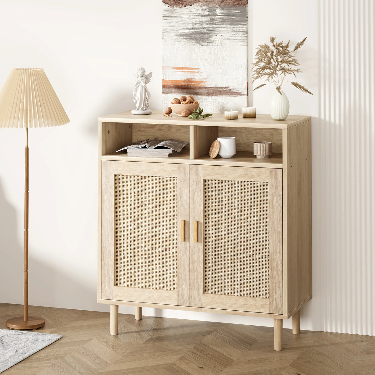 HiMISS Rattan Sideboard Cabinet With Shelves For Living Room Storage