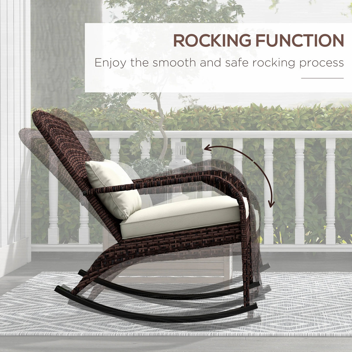 Outsunny Outdoor Wicker Adirondack Rocking Chair with Cushion Cream White