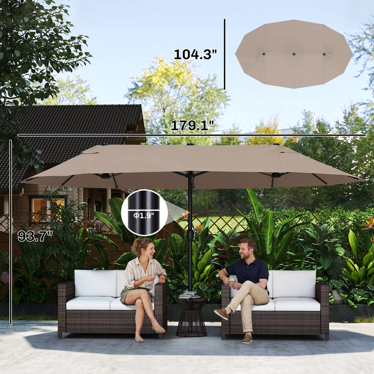 15 ft Outdoor Double-Sided Market Patio Umbrella Steel Rectangular - Tan