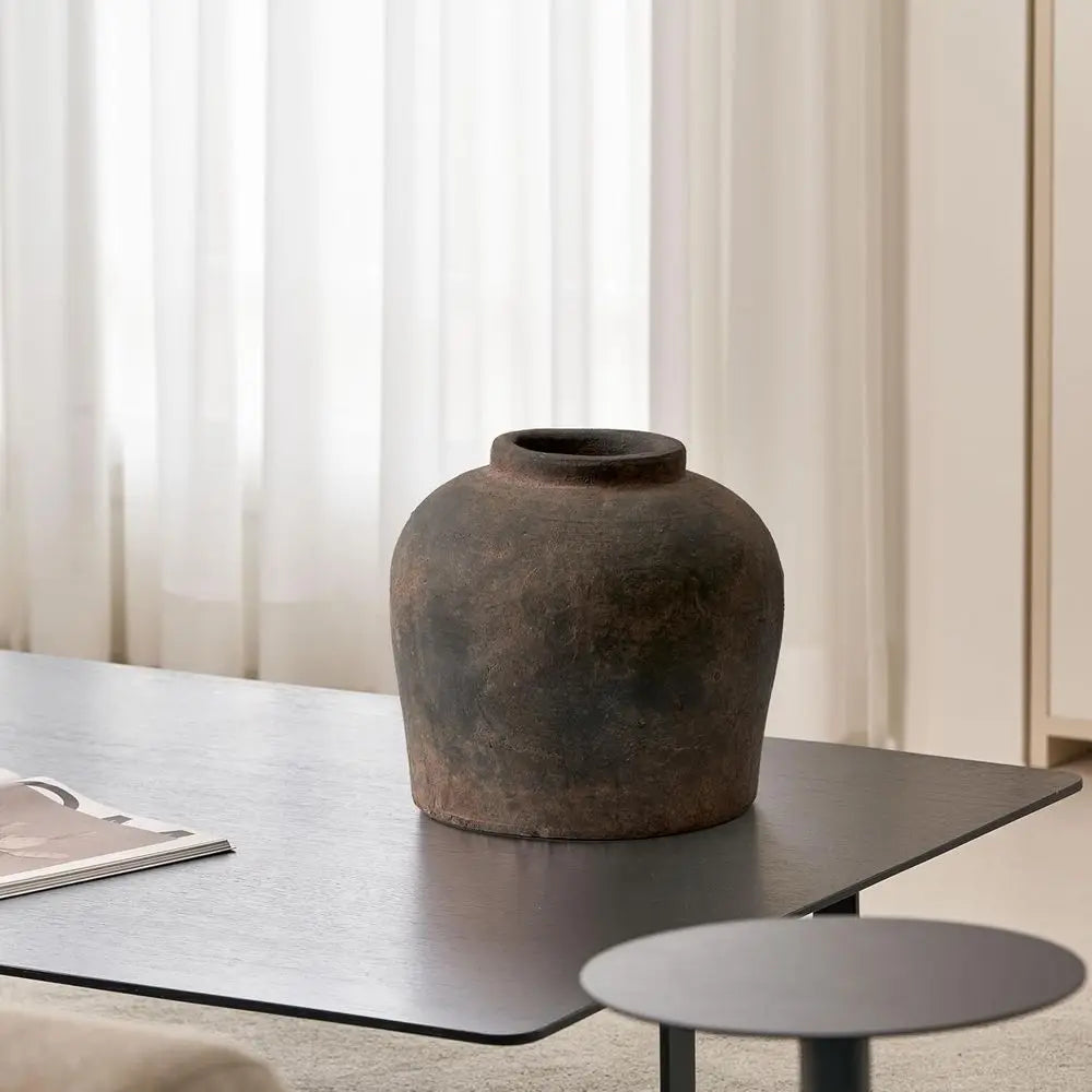 Eleventh-Inch Zen-Inspired Brown Ceramic Vase for Rustic Home Decor and Flower Arrangements
