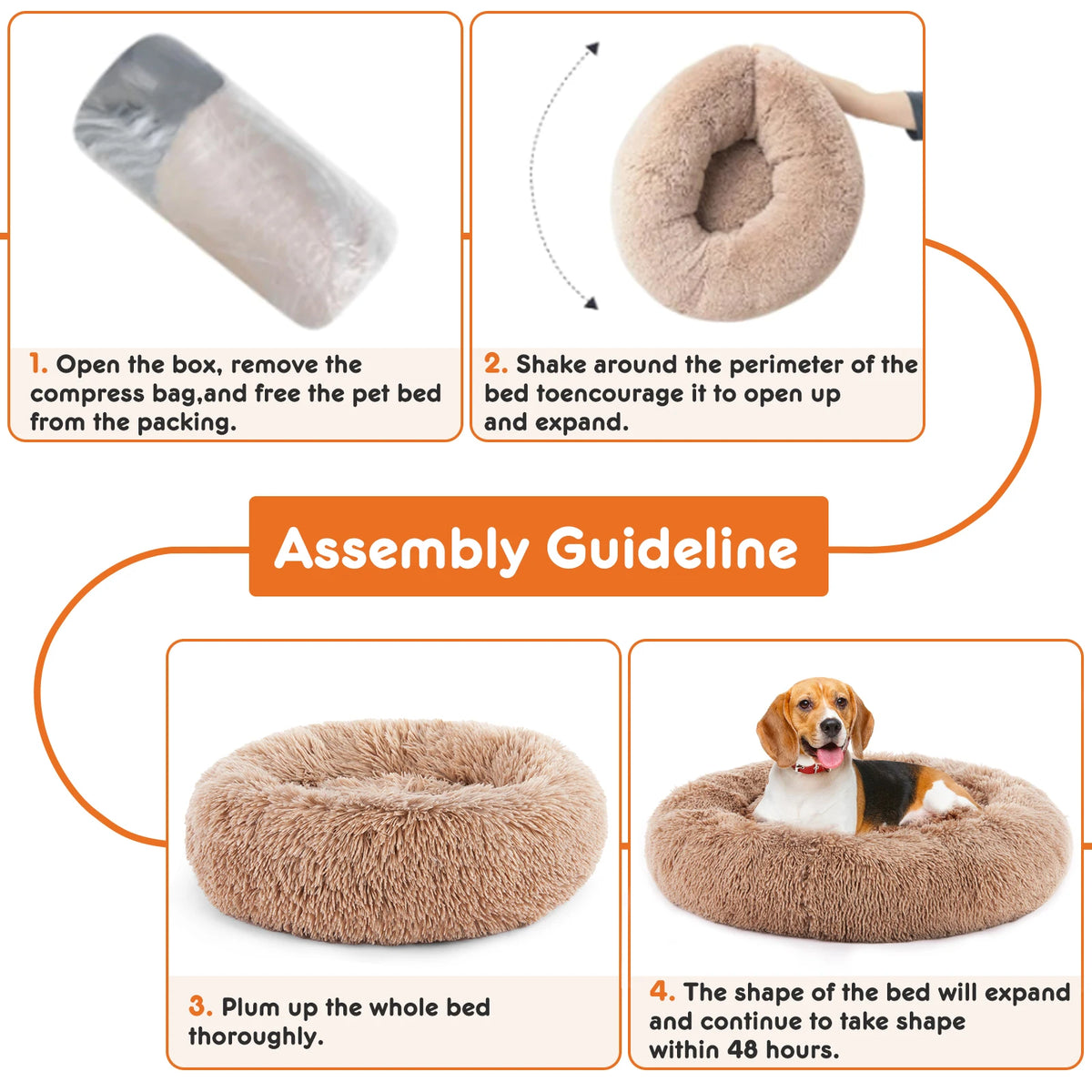 JHK Calming Plush Dog Bed Washable With Non Slip Base