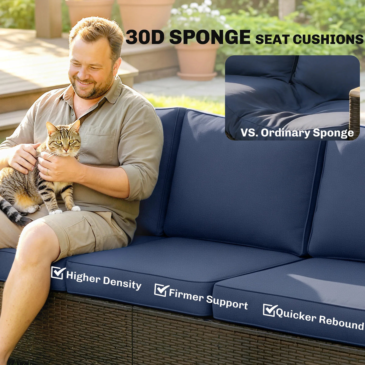 Outsunny 3-Seater Outdoor Sofa with Soft Padded Wide Seats, Dark Blue