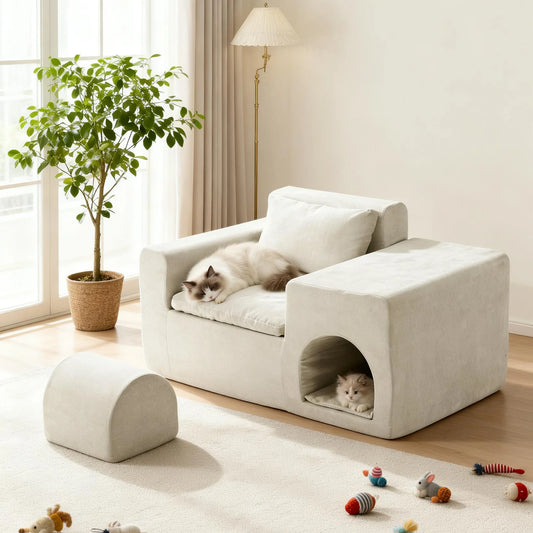 55 Inch Boneless Floor Sofa Chair Beige 4-in-1 Pet-Friendly Human Lounge Seat No Assembly Required Couch for Living Room Bedroom Apartment