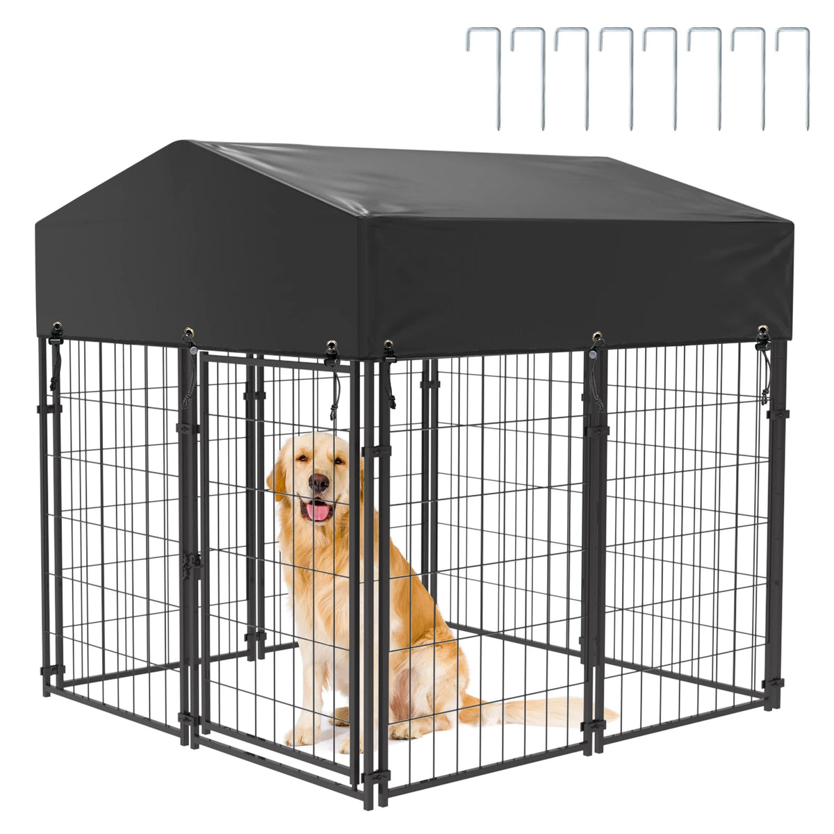 BINGOPAW Welded Wire Outdoor Dog Kennel With Weatherproof Canopy Cover