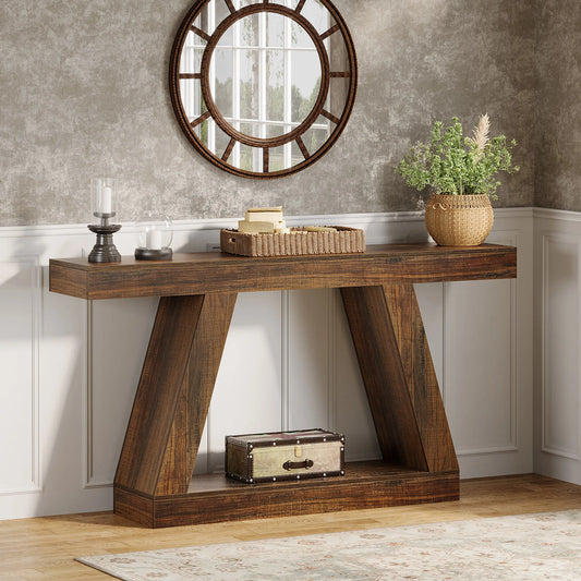 Tribesigns 55-Inch Rustic Console Sofa Table with Storage Industrial Wooden Entryway Table for Hallway Living Room
