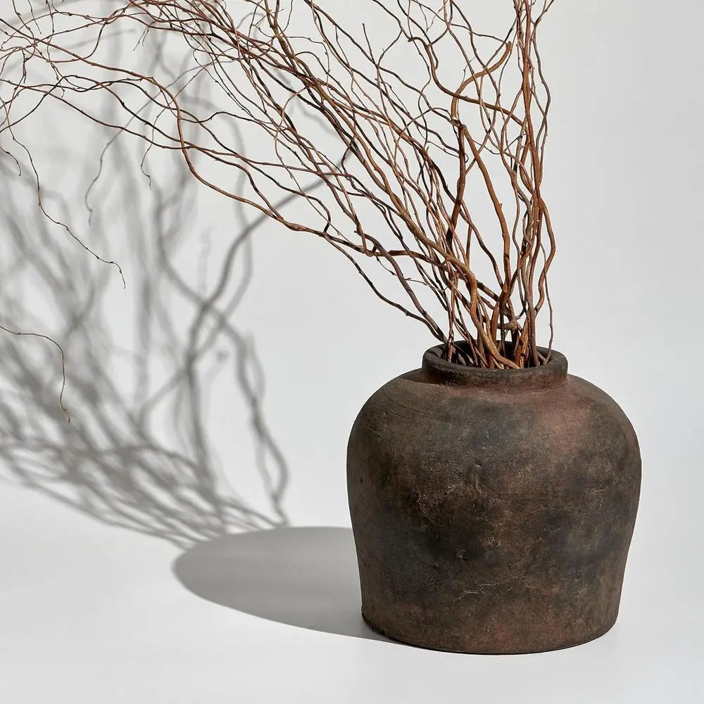 Eleventh-Inch Zen-Inspired Brown Ceramic Vase for Rustic Home Decor and Flower Arrangements
