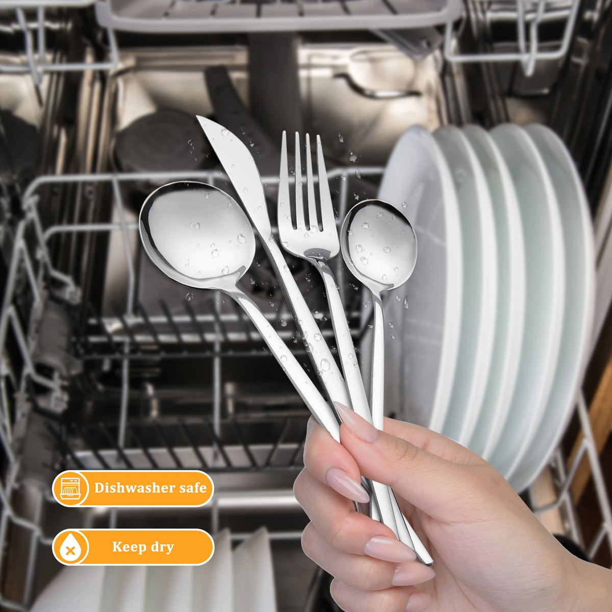 KOOMADE 24Pcs Stainless Steel Cutlery Set, Service for 6, Mirror Polished Salad Forks Knives Spoons, Dishwasher Safe for Home Holiday Gift