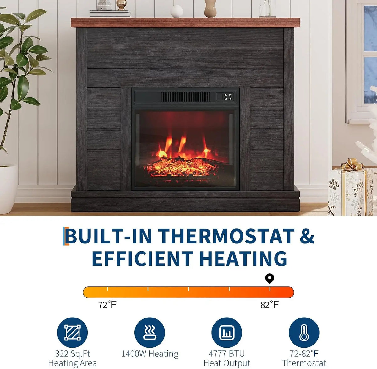 TWISTER.CK 38-Inch Electric Fireplace Mantel with 18-Inch Fireplace Insert, 1500W 120V 60Hz, Black – Freestanding Heater with Mantel