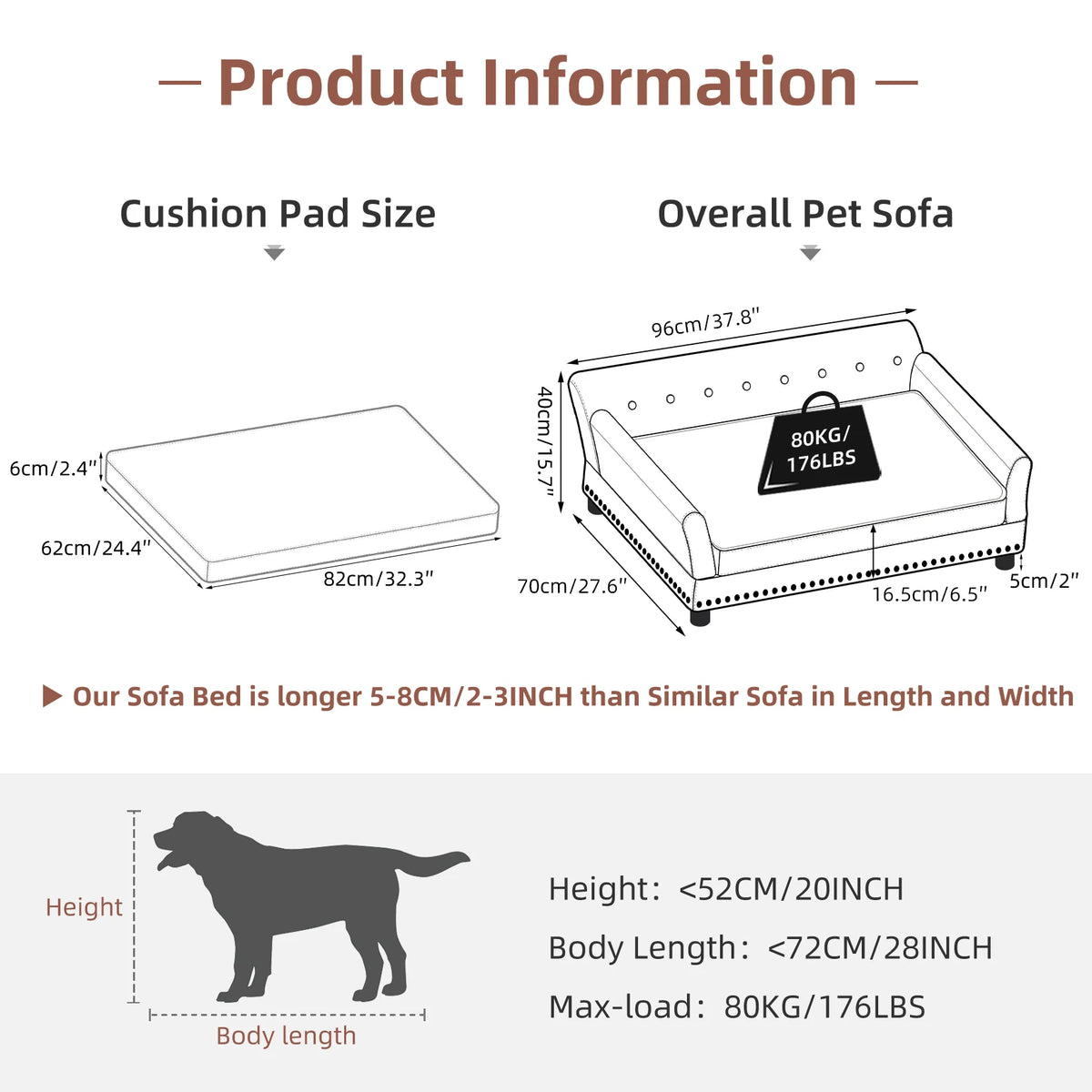 BINGOPAW Elevated Dog Sofa Bed With Removable Cushion