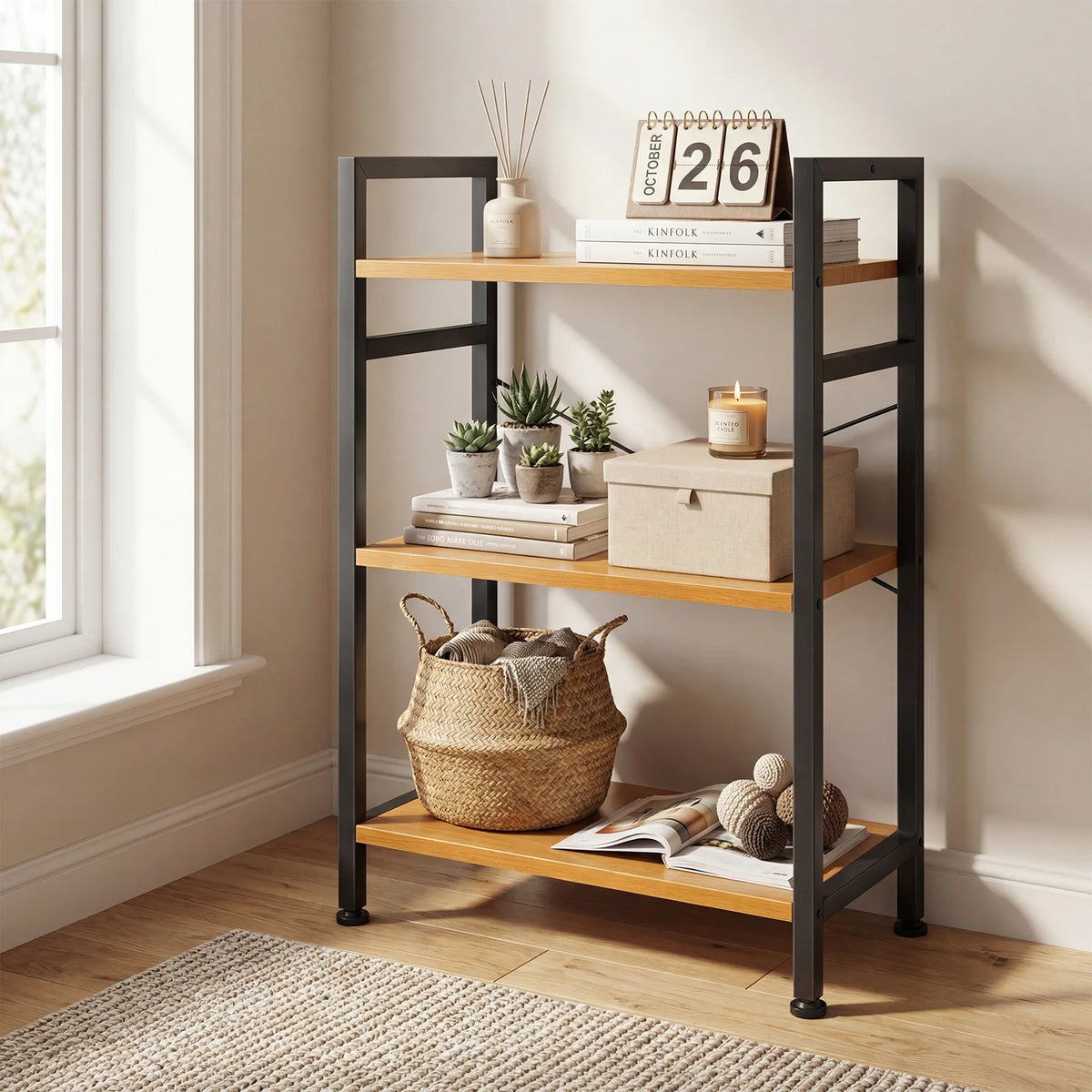 MCQ Wooden Bookcase With Graduated Shelves And Home Storage