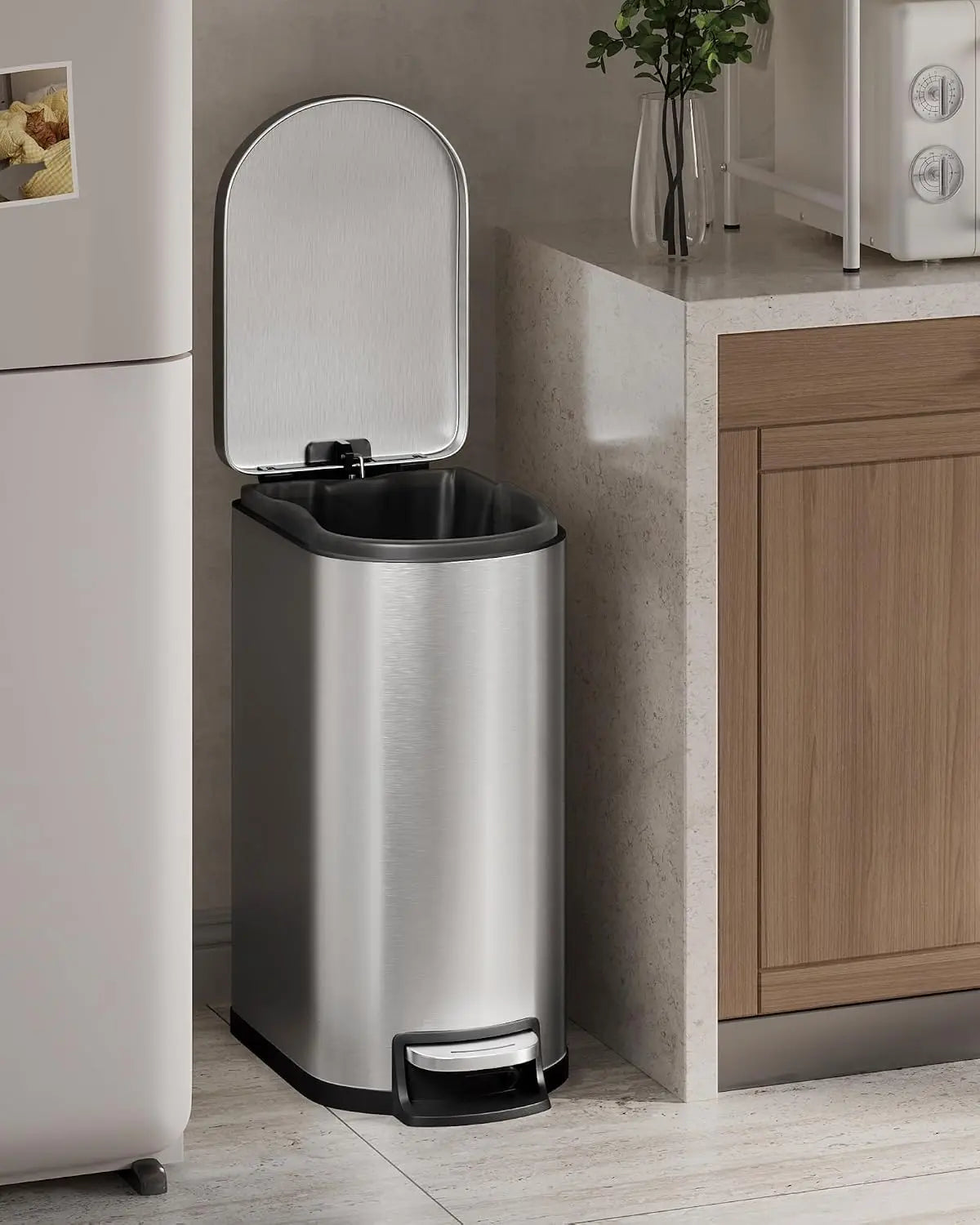 Stainless Steel Pedal Trash Can With Soft Close Lid