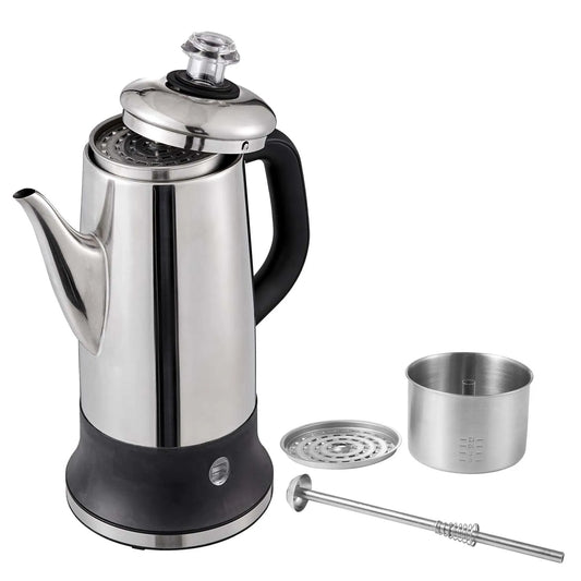SucceBuy 12-Cup Electric Percolator Coffee Pot 304 Stainless Steel Coffee Percolator with Keep Warm Function