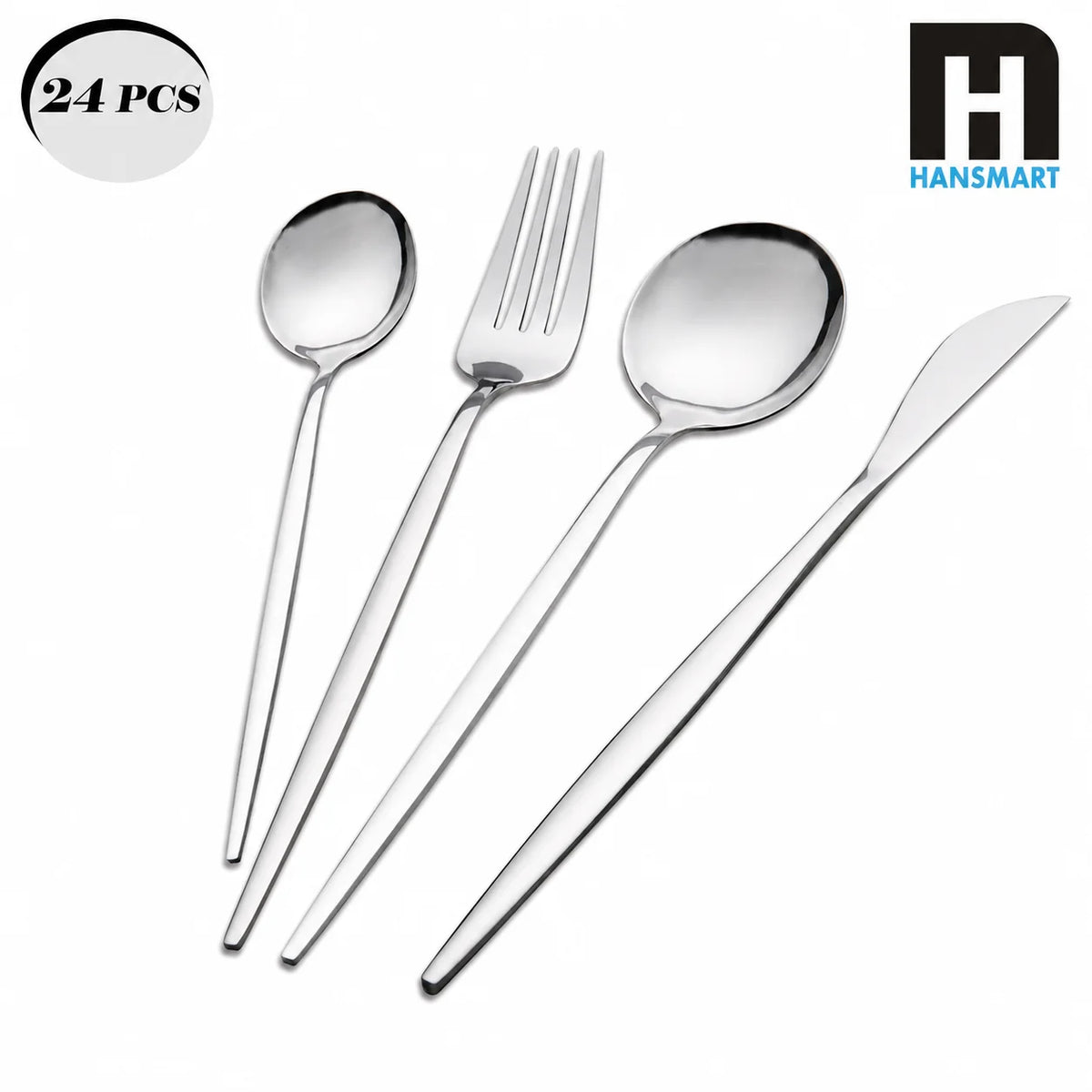 KOOMADE 24Pcs Stainless Steel Cutlery Set, Service for 6, Mirror Polished Salad Forks Knives Spoons, Dishwasher Safe for Home Holiday Gift