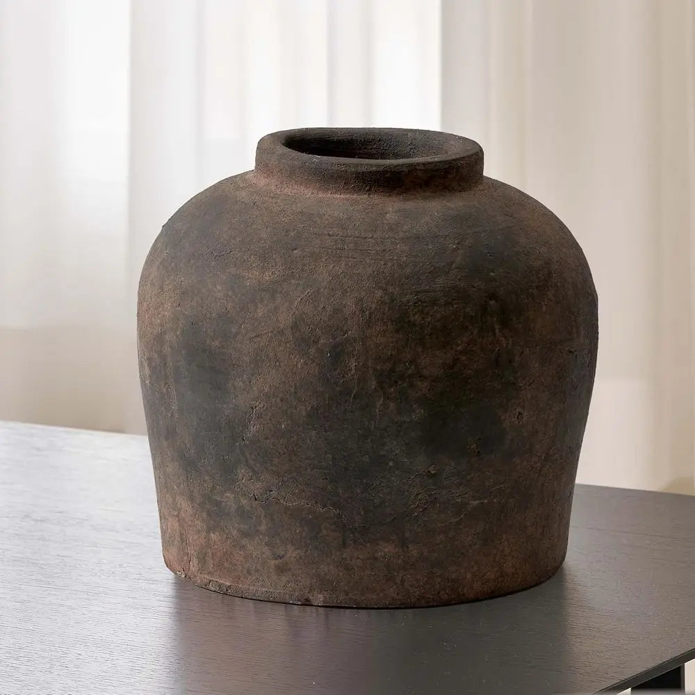 Eleventh-Inch Zen-Inspired Brown Ceramic Vase for Rustic Home Decor and Flower Arrangements
