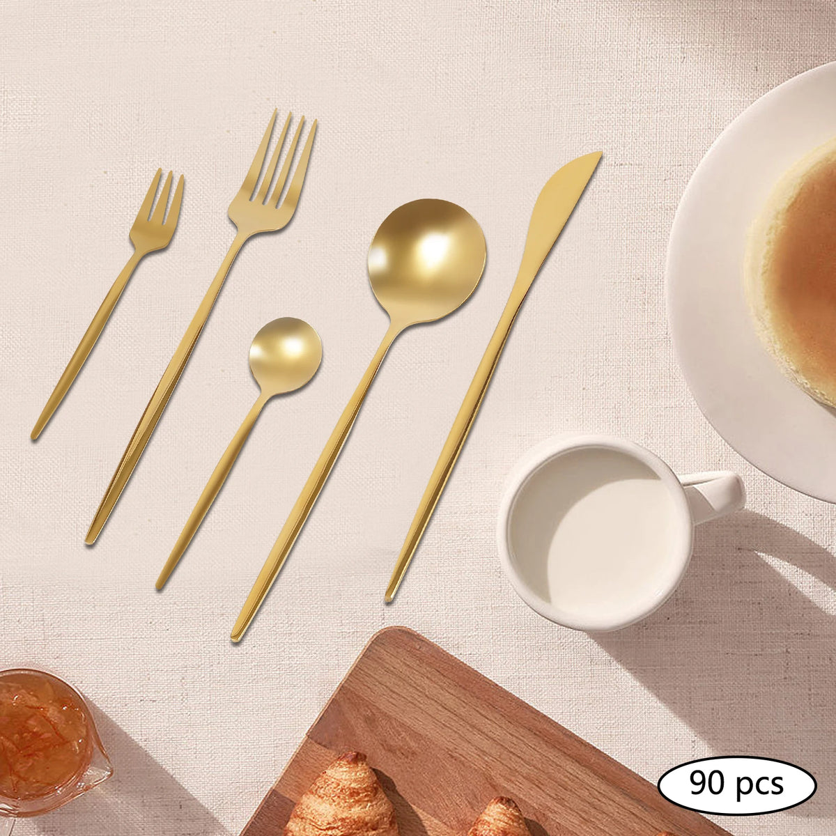 90Pcs Gold Silverware Set,  Food-Grade Stainless Steel Flatware Sets For Home Restaurant Weddings