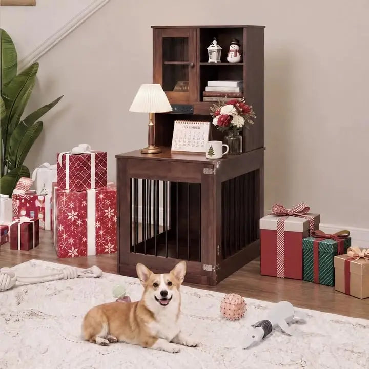 Furniture-Style Wooden Dog Crate End Table for Small Dogs, Indoor Dog Kennel Bedside Table, Space-Saving Home Decor Design, Durable Wood Build