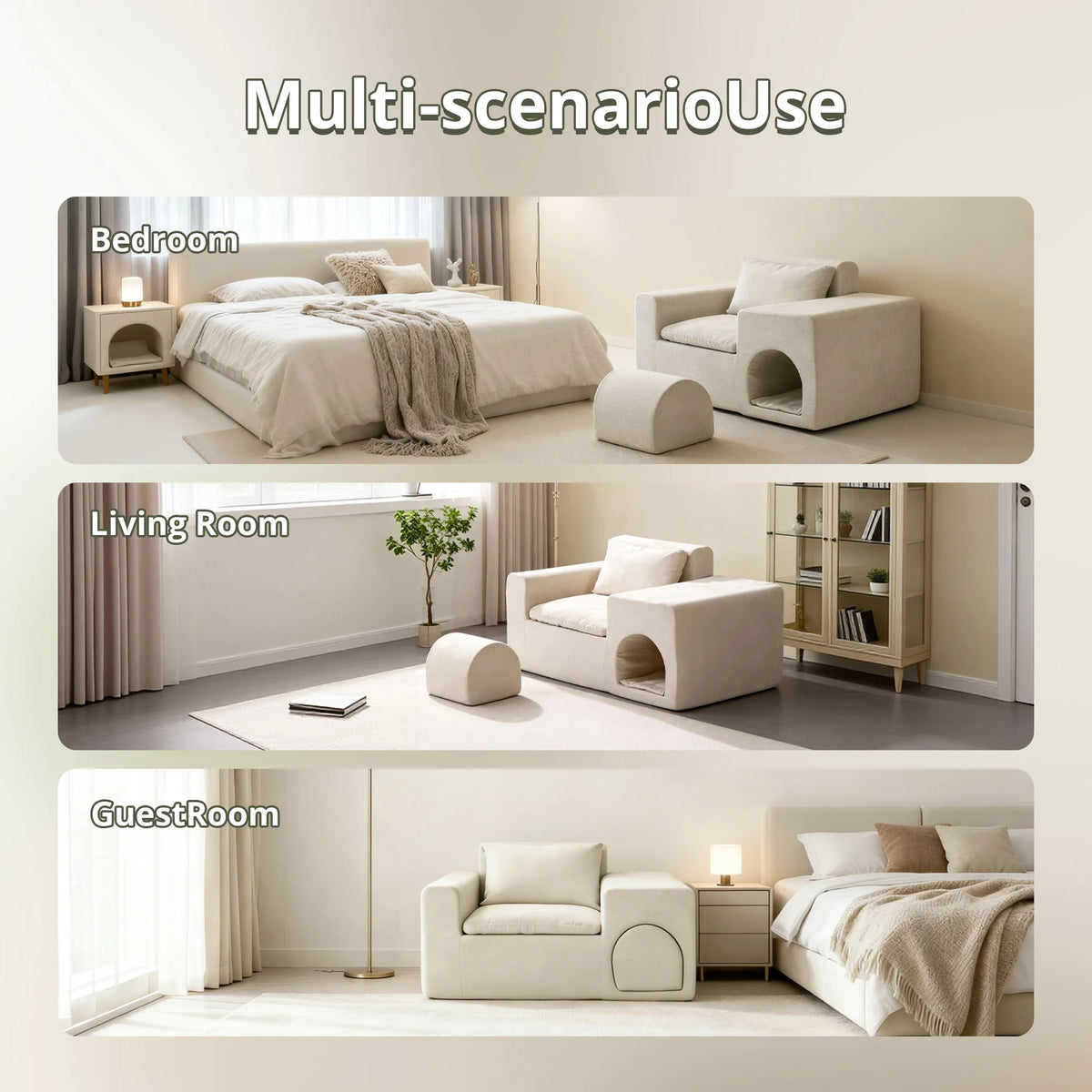 55 Inch Boneless Floor Sofa Chair Beige 4-in-1 Pet-Friendly Human Lounge Seat No Assembly Required Couch for Living Room Bedroom Apartment