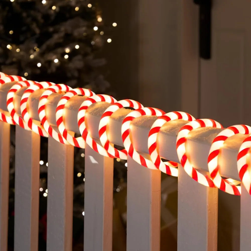 40FT LED Candy Cane Rope Lights Waterproof Outdoor 360 LED Christmas Decor Lights for Garden Yard Party Xmas Christmas Holiday Decorations (Red & Warm White)