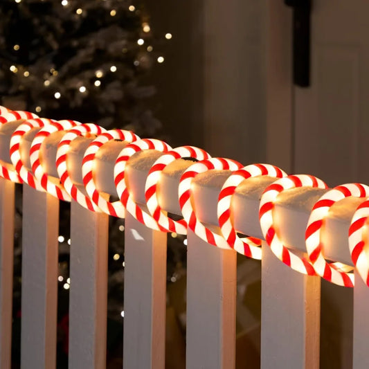 40FT LED Candy Cane Rope Lights Waterproof Outdoor 360 LED Christmas Decor Lights for Garden Yard Party Xmas Christmas Holiday Decorations (Red & Warm White)